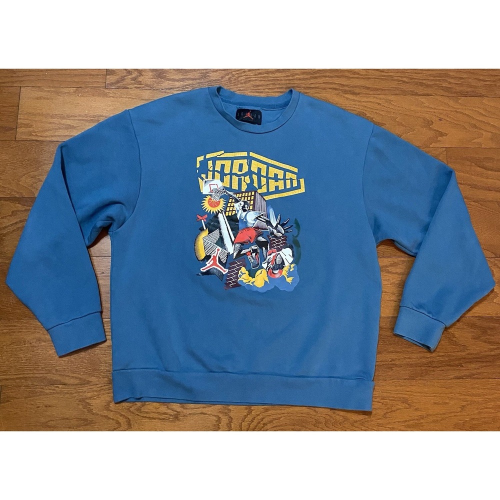 Nike Air Jordan Sweater Mens Size‎ L Big Logo Jumpman Blue Crewneck Sweatshirt